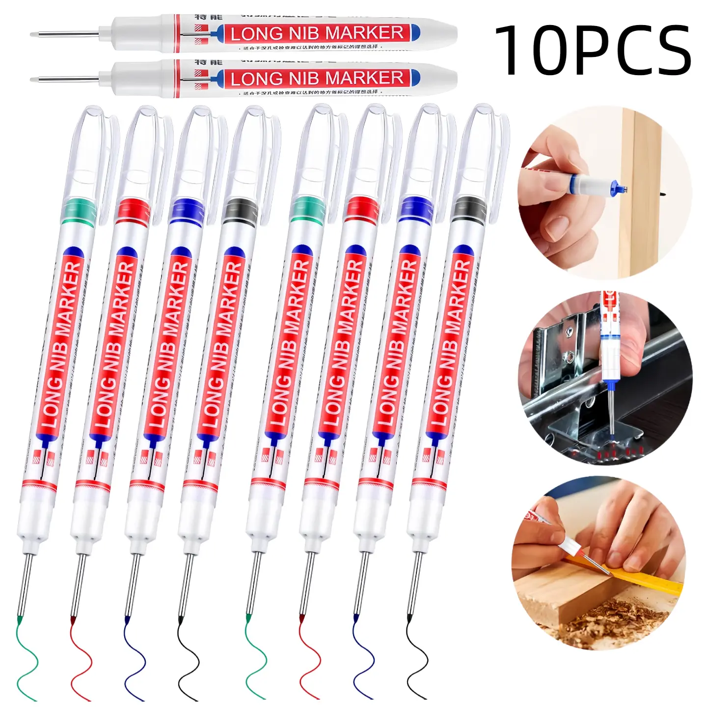 Long Nib Marker - 20mm Tip Quick-Dry Waterproof Woodwork Use Tool, 10-Pack with 4/5/20-Count Options for Wood/Wall/Plastic Marking, Office Stationery Writing Tool, Mark
