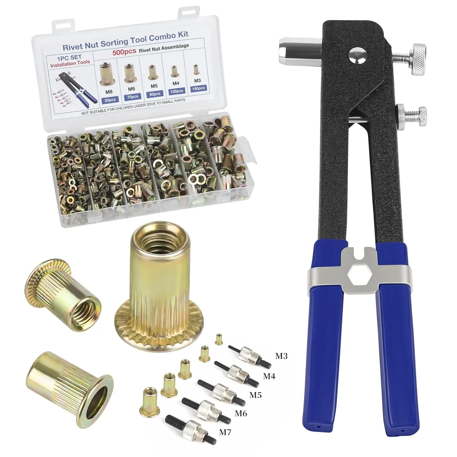 Rivet nut Tool kit,rivnut Tool,500Pcs Metric Rivet Nut Combination (M3/M4/M5/M6/M8) Nutsert Tool kit,Suitable for Automotive, Marine, coration, Furniture, Industry, Rivet nut Set