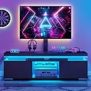 Yitahome 65 Inch TV Stand for Living Room with Mount & Power Outlet, Led Entertainment Center with Storage, TV Console Media Cabinet Height Adjustable Mount, Black