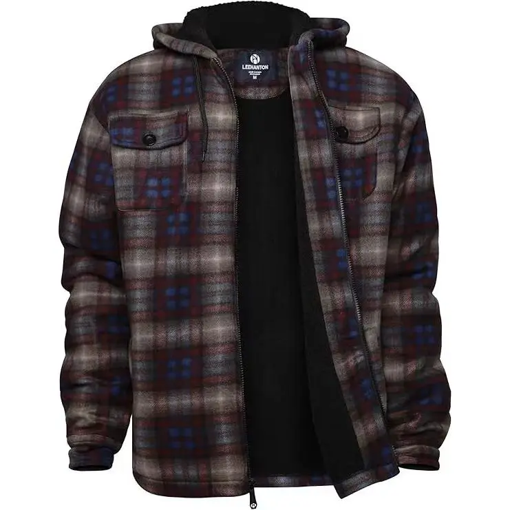 Heavy Thick Flannel Plaid Jacket Sherpa Fleece Lined Hoodies for Men Zip Up Winter Warm Coat Buffalo Zipper Sweatshirt