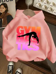 Girls' Hooded Sweatshirt Gymnastics Gradient Print, Comfortable Fabric, Casual Fitted Kids Clothing, Graphic Print Hoodie, Spring & Fall Fashion