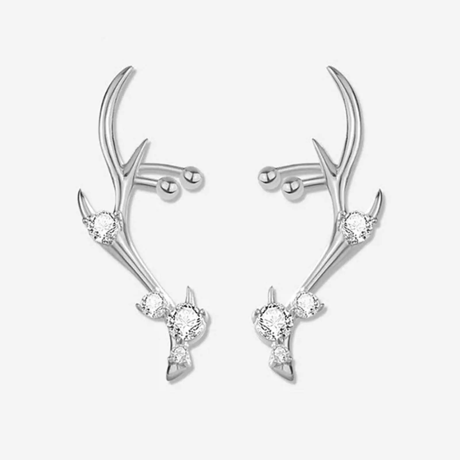 Zircon-Studded Deer Antler Stud Earrings, Hypoallergenic Daily & Party Jewelry for Women, Personalized Birthday Gift