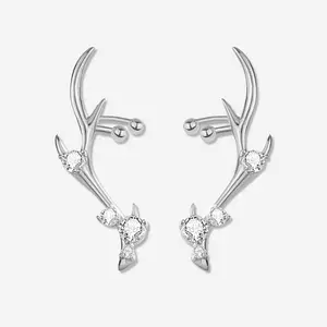 Zircon-Studded Deer Antler Stud Earrings, Hypoallergenic Daily & Party Jewelry for Women, Personalized Birthday Gift