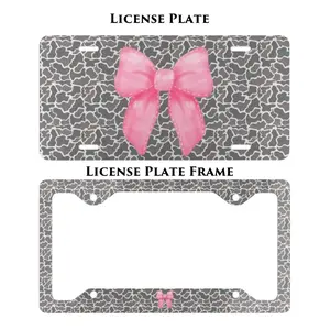 Coquette Pink Bow Camouflage License Plate And Plate Frame, Car Decor, Car Accessories for Women And Men, USA