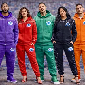 TrapNative Support Is Free Premium Rhinestone Zip-Up Hoodie & Jogger Unisex 3D SIF Design Embroidered Sleeves Community Streetwear