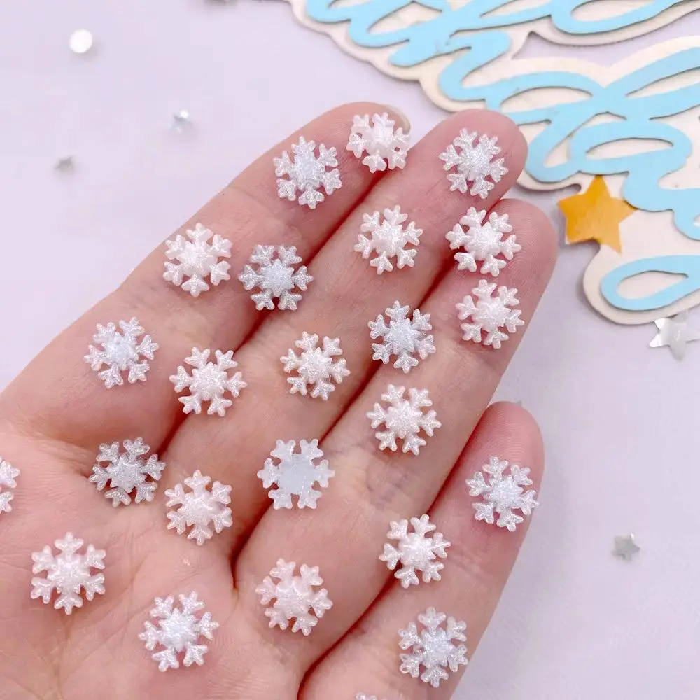 50pcs Mixed Resin 9mm Glitter Christmas Snowflower Art Flat back Rhinestone Scrapbook DIY Wedding Decor Jewelry Crafts Accessories Glitter Rhinestones