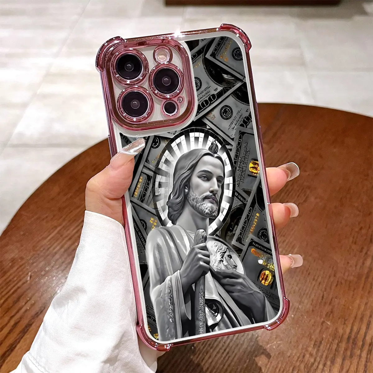 San Judas Tadeo Pattern Phone Case ,Electroplated Cover with Airbag Shockproof Soft TPU Cover for iPhone X 11 12 13 14 15 16 17 Pro Max Plus Air Money
