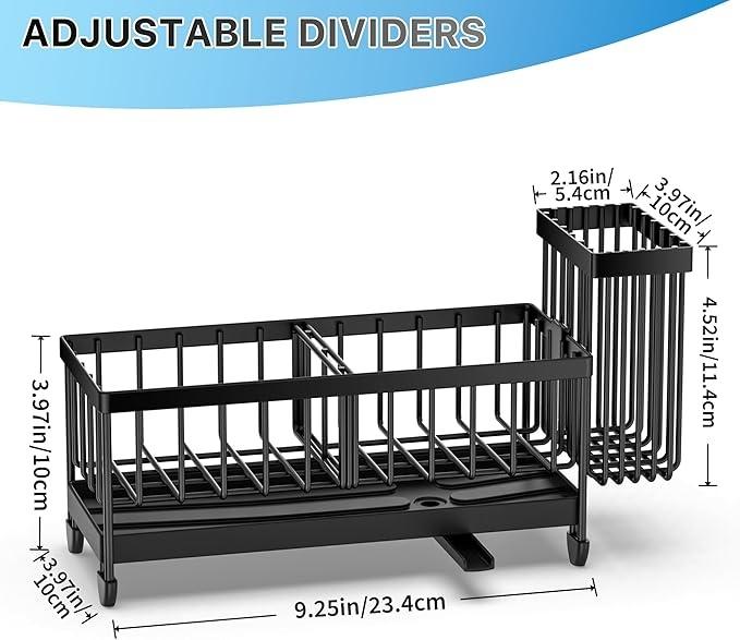 Kitchen Sink Caddy Organizer – 304 Stainless Steel Sponge Holder with Brush Holder, Rustproof Dish Soap & Sponge Rack, Countertop Kitchen Organizer (Black 9.25”)