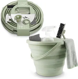 Collapsible Bucket Cleaning Set - Includes 2 Foldable Buckets, Spray Bottle, Rag, Scrubbing Brush and Sponge - Holds Up to 10 liters, Easy Storage, All-Purpose Cleaning Solution