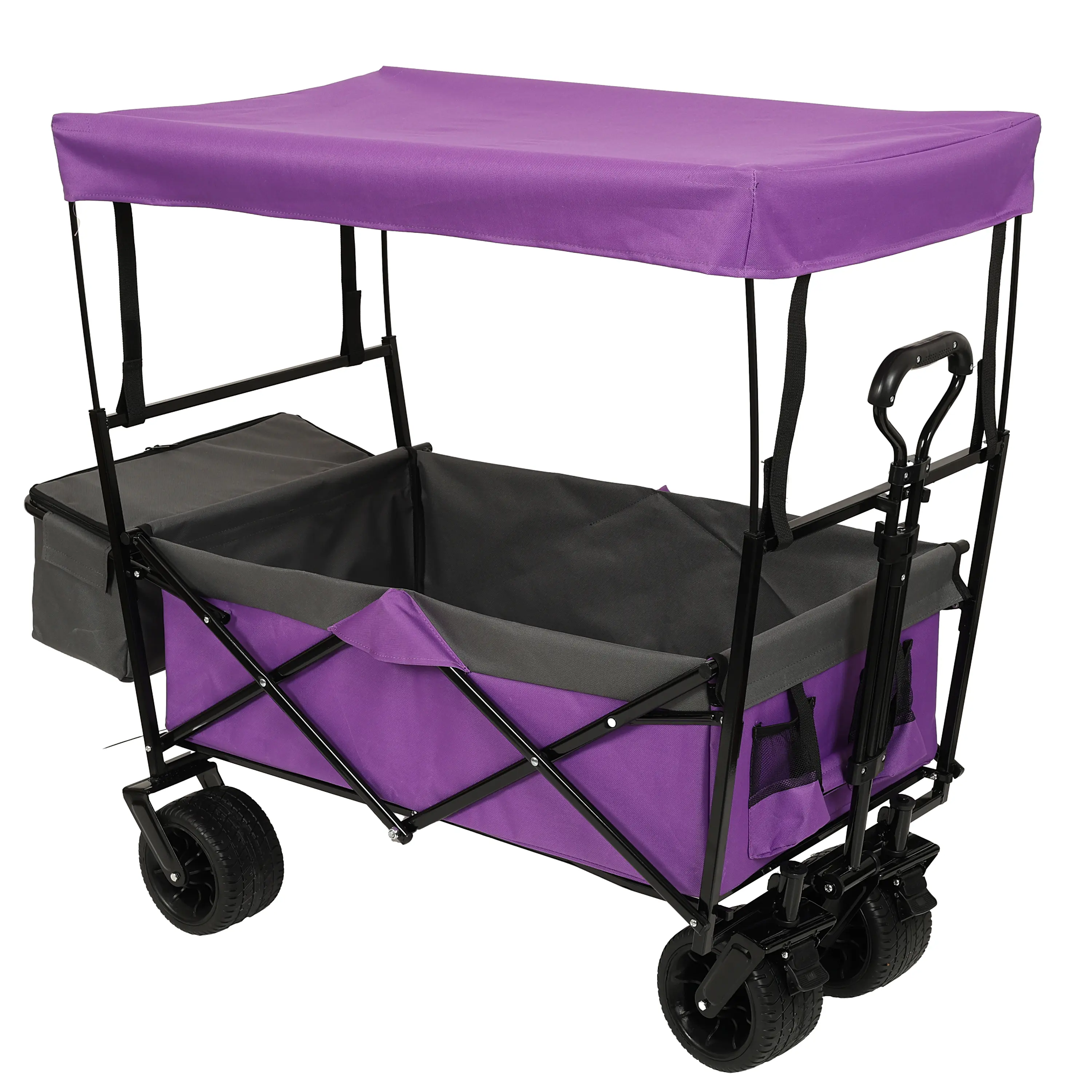 480Lbs Collapsible Wagon with Canopy,Wagon Stroller with 7" All-Terrain Wheels, Lightweight Foldable Wagon, Large Capacity for Camping, Shopping, Sports, and Garden Use,black with mosquito net
