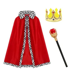 Boys King Red Cloak for Adult Kids Prince Robe Crown Velvet Cape Children Birthday Halloween Party Cosplay Costume Accessories