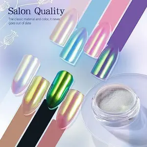 Mermaid Chrome Nail Powder - Aurora Nail Powders Iridescent Pigment Pearl Mica Powder for Nail Art, White Irridescent Chrome Powder Pigment for Nails Chameleon Powder Glitter Dust