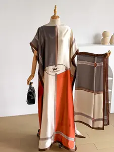 Women's Elegant Animal Print Set, Long Dress Robe Shawl + Silk Scarf, Beach Sun Protection, All Seasons Fashion, Swimwear Coverups, Swimsuit Cover Up