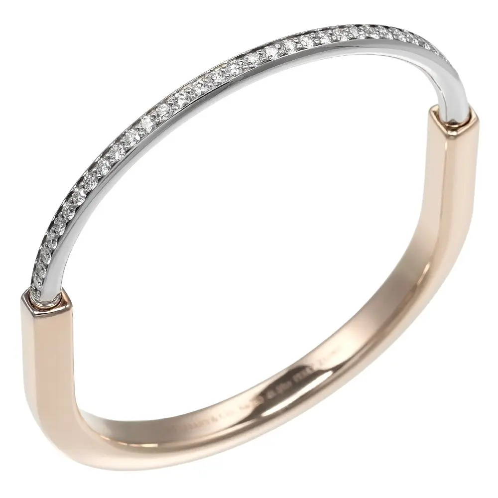 Pre-owned Tiffany & Co. 18K Rose Gold (Au750) Small Leather Goods Tiffany Lock Au750 Pink Gold Au750 White Gold Diamond Bracelet Size 17