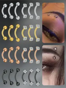 3pcs Funky Stainless Steel Cubic Zirconia Eyebrow Ring For Women Men For Daily Decoration, Rook Earrings 6/8/10mm Gold Black Eyebrow Studs Eyebrow Piercing Jewelry Body Piercing Jewelry Earrings Studs Helix Conch Tragus Earrings