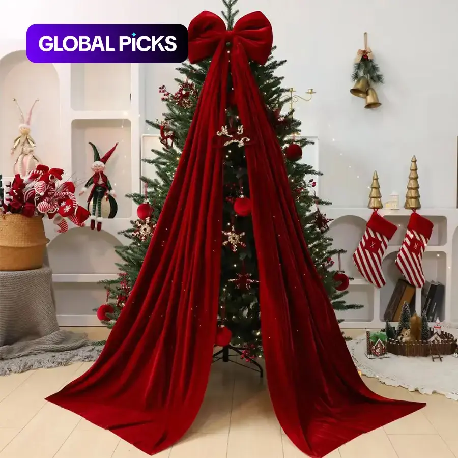 Large Wine-Red Velvet Bow, Christmas Tree Decoration, Christmas Decorations, Holiday Window Hanging Ornament, Festive Home Decor Accessory, Decorative Ornament #GLOBAL PICKS