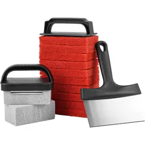 15 count Griddle Cleaning Kit for Blackstone, Flat Top Grill Cleaning Kit with Grill Stone, 1 Griddle Scraper, 10 Scouring Pads, 2 Grill Bricks, 2 Handles