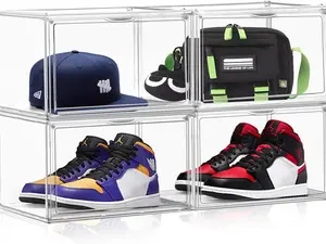 Acrylic Shoe Boxes Clear Stackable 4Pack Sneaker Storage for Sneakerheads Display Case Shoe Organiser Plastic Set Adjustable