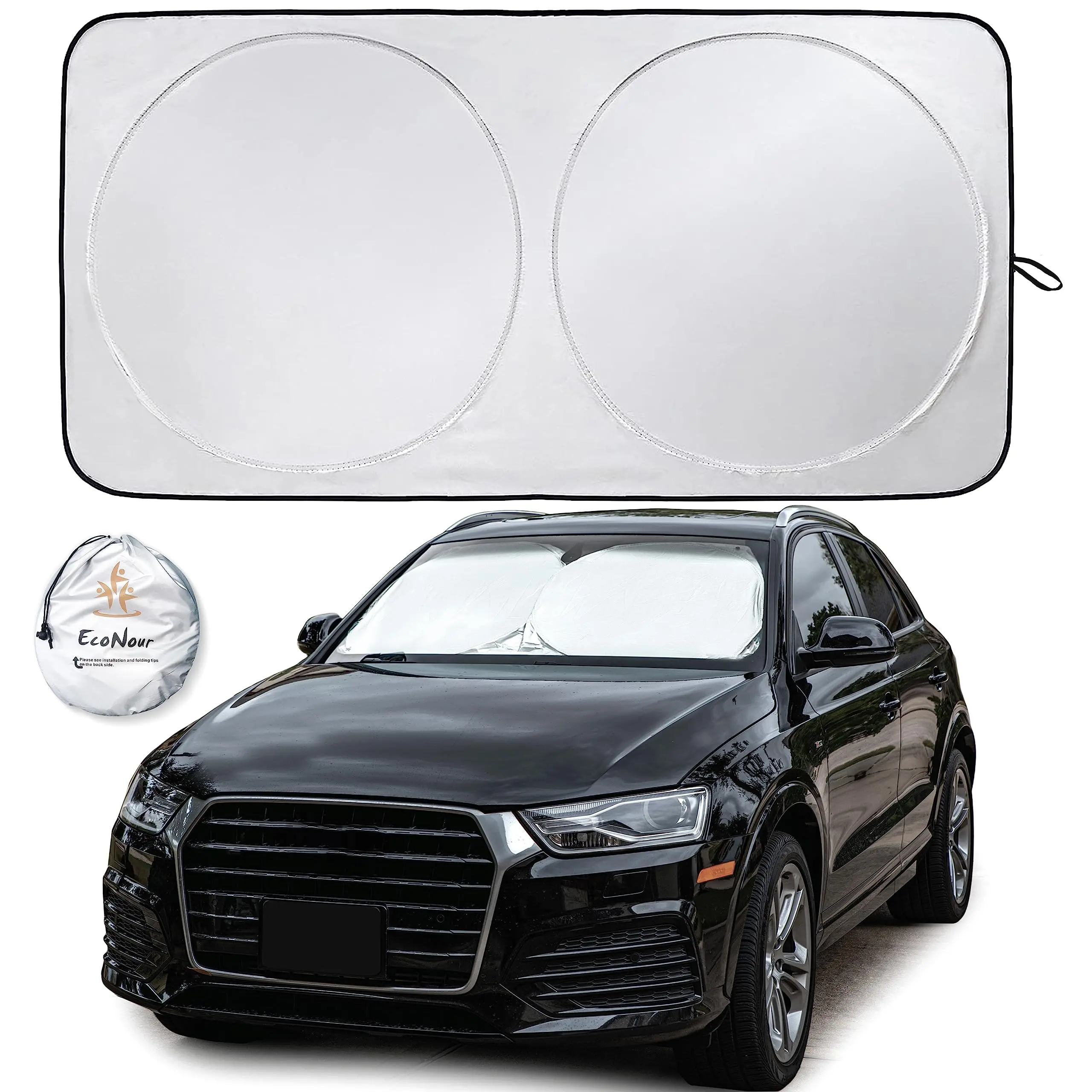 EcoNour Durable Sun Shade - 2025 Upgraded No-Light-Pass Exterior Car Heat Shield, 59x29in Adjustable Foldable UV Protective Front Windshield Cover, Auto Car Accessories, Uv Protective Sunshade