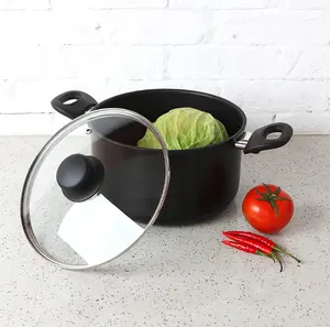 5-Quart Non-Stick Aluminum Dutch Oven with Glass Lid, Black - Ideal for Cooking Delicious Meals - Cookware, Pots Kitchen Oil