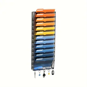 New 13 layer Wall mounted File Organizer Hooks Vertical Wall Office folders