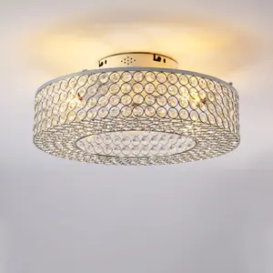 19.6'' Crystal Ceiling Fans with Remote, Flush Mount Ceiling Fan with Light, Chandelier Fan 6 Speed DC Motor Reversible Ceiling Fan For Living Room Bedroom.--NOT INCLUDED BULB