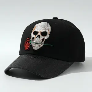 Unique Unisex Baseball Cap with Skull, Rose, and Funny Clown Embroidery
