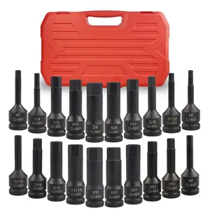 20pack 1/2" Drive Master Impact Hex Bit Set, Allen Bit Socket Set, 1/4" - 3/4", 6mm - 19mm, SAE/Metric, Cr-Mo Steel with Black Phosphating Finish, Automotive Specialty Tools