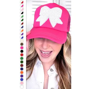 Women's Sequin Bow Trucker Hat, Adjustable Snapback Cap, Breathable Mesh Ventilated Back Hat