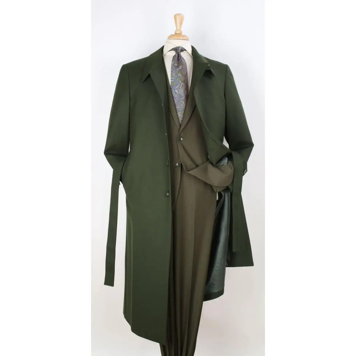 Men's 100% Wool Single-Breasted Duster Coat - Lengthened Menswear Top with Slimming Belt, Wide Lapel, Ideal for Evening Wear, Available in 2X, 3XL, 4XL, 5X, Full Length