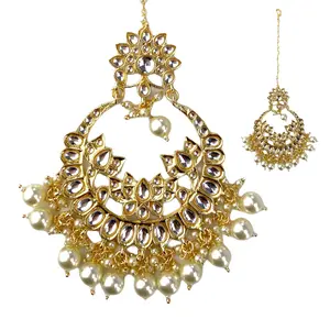 LoveNspire Traditional Kundan Maang Tikka for Female - Gold-Plated Alloy Metal Floral Headpiece, Rhinestone-Accented Bridal Wedding Forehead Jewelry, Ideal Gift (1-Piece)