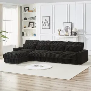 【New Year Special Discount】 Niccae 126" Oversized Sectional Couch for Living Room, L-Shaped Modular Corduroy Sofa with Ottoman, Cup Holders, 4-Seater Convertible Design, Charge Port, Waist & Back Pillows