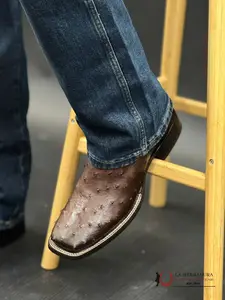 CUADRA BOOTS OSTRICH FLAME CAFE LASER EMBROIDERY SQUARE TOE CU677