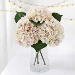 ZYTUYO 3PCS Champagne Pink Hydrangea Artificial Flowers 20" Large Fake Latex Real Touch Hydrangeas Flowers with Stems Faux Silk Bouquet for Indoor Home Decor Table Wedding Party Floral Outdoor