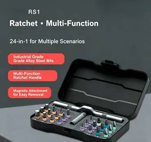 24-in-1 Ratchet Multi-Tool Set with Brushless Impact Wrench, Adjustable Click Torque, Double-Head Torx Spanner, Spud Basin Wrench, Magnetic Bits, Ratcheting Handle – Ideal for Bathroom Plumbing Installation, Automotive Tire Change, Ratchet Wrench, Adjusta