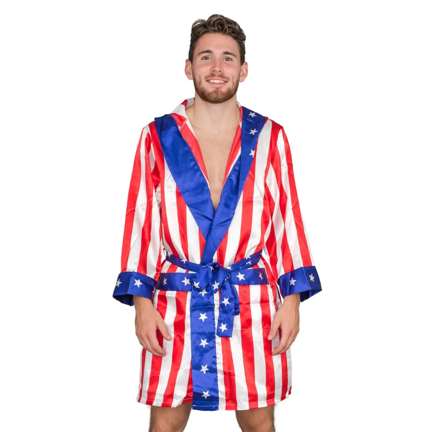 Adult Satin American Flag Robe Movie Boxer Halloween Cosplay Costume Replica Robe