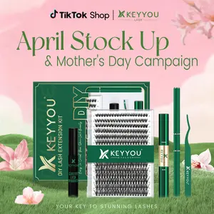 KEYYOU DIY Lash Extensions Kit Individual Lash Clusters Kit Volume Waterproof Long-Lasting Soft 300Pcs D Curl Easy to Use for Beginner Tiktok April Stock Up & Mother's Day Campaign #Summervibes