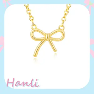 HANLI Gold Necklace for Women - Daily Bow Knot Necklaces, Dainty Silver Snowflake Pendant, Minimalist Winter Jewelry for Everyday Wear – Elegant Gift for Ladies