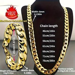 2pcs/set Fashion Luxury Necklace & Bracelet Set for Men & Women - Adjustable 18-30 Inch Necklace, 21CM Bangle - Perfect Gift for Anniversary & Birthday