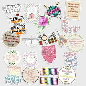 Sticker Pack 20 Cross Stitch Craft Vinyl Sticker, Needlework Pattern Hobby Decal for Laptop Case