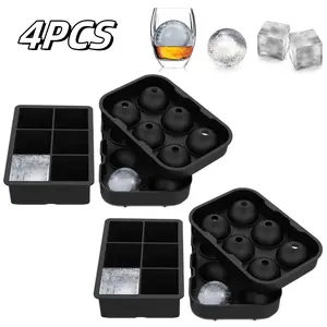 4PCS Large Ice Cube Trays Ice Ball Maker, Silicone Flexible Ice Cube Molds for Cocktails, Whiskey, Juice and Any Drinks- Reusable & BPA Free, 2 Sphere & 2 Square