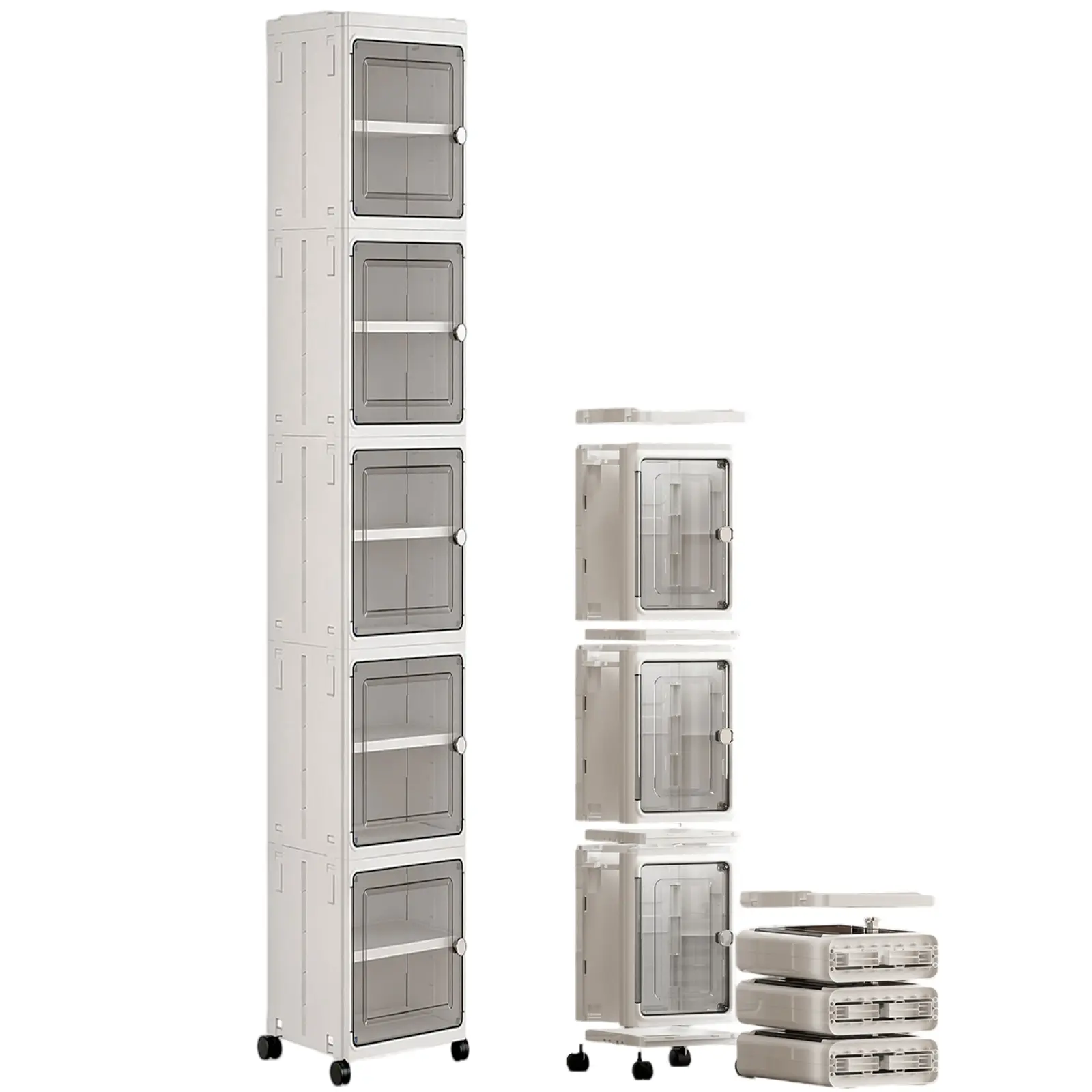 5-Tier Plastic Storage Boxes with Lids - Stackable, Collapsible, Movable Modern Home Organizers, Space-Saving Office & Home Containers for Organized Life & Safe Storage Solutions
