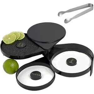 Glass Rimmer Salt Rimmer, 3 Tier Bar Glass Rimmer with 1 Ice Cube Clips Salt Rimmer Set for Margarita Tray and  Bartender Tool,Salt Box