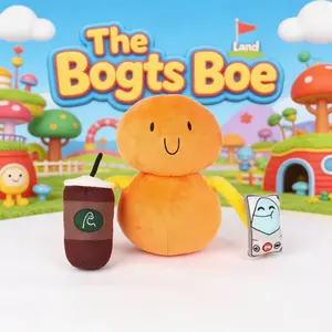 The Land of Boggs Boe Plush Toy - Soft Stuffed Orange Character with Coffee & Phone Accessories, Cute Collectible Plushie, Huggable Stuffed Animal for Fans & Kids