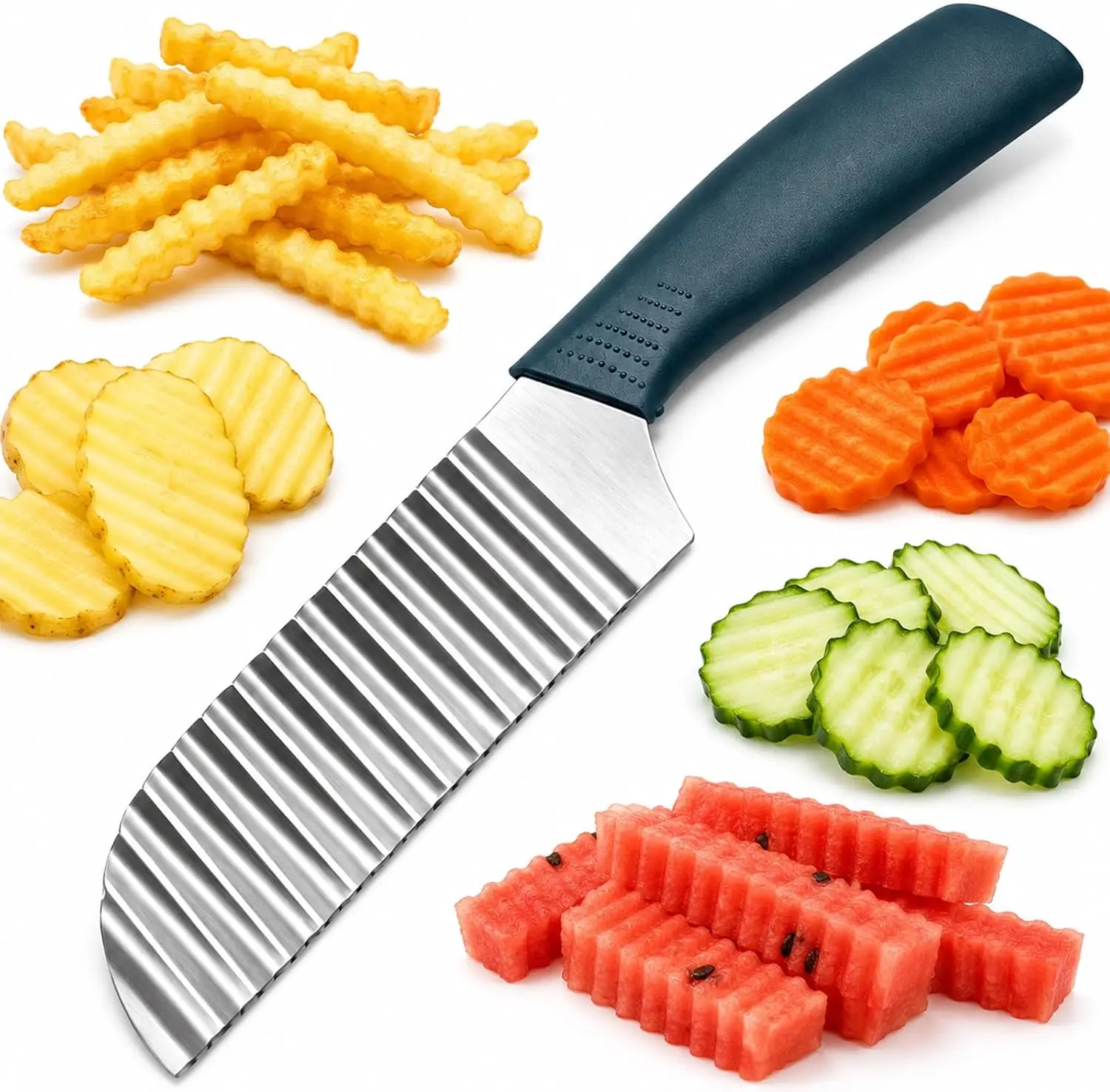 Stainless Steel Crinkle Cut Wave Cutter - Kitchen Utensils with Ergonomic Handle, Sharp Blade, Hanging Design for Chopping Veggies, Potatoes, Fruits
