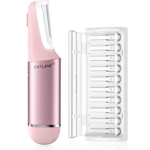 CATLANE Dermaplane Razor for Women Face Dermaplaning Tool with 10 Blades for Sonic Smooth Exfoliation & Peach Fuzz Hair Removal System Pink