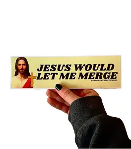 "Jesus Would Let Me Merge" Car Decal - 8.5in x 2.5in Waterproof UV-Resistant Vinyl Option or Magnet, Car Window Stickers for Exterior Decoration, Vehicle Decals