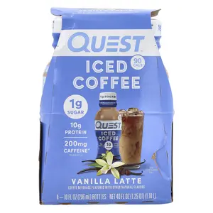 Quest Nutrition Iced Coffee, Vanilla Latte, 4 Bottles, 10 fl oz (296 ml) Each