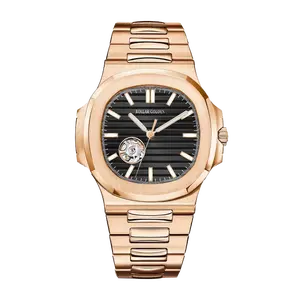 Rollar Golden Men's Mechanical Watch - Rose Gold Stainless Steel Band, Battery-Free, Elegant Design, Perfect Gift Choice