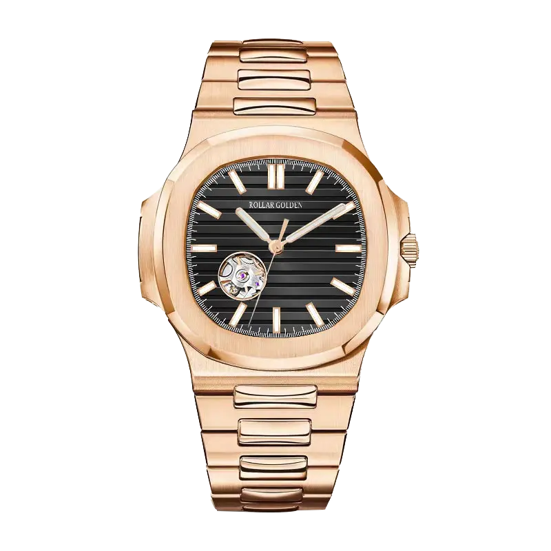 Rollar Golden Men's Mechanical Watch - Rose Gold Stainless Steel Band, Battery-Free, Elegant Design, Perfect Gift Choice, Analog Mechanical Watches, Elegant Dial, Stylish Watch
